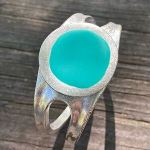Robert Lee Morris (RLM) Soho Silvertone Hinged Bracelet Turquoise Enamel Accent